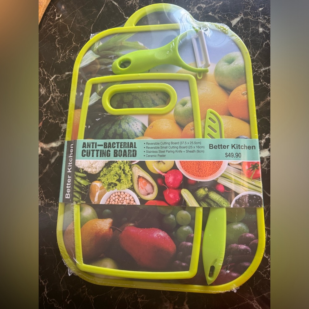 4pc Plastic Chopping Board + Veg Peeler + Knife Baking + Kitchen Cutting Board